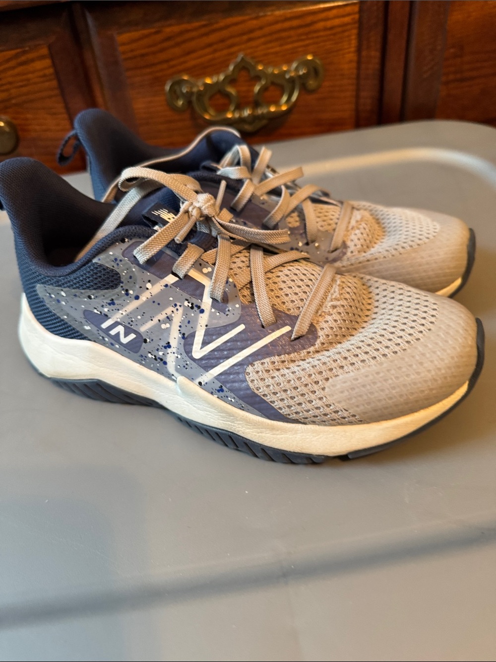 New Balance Kids Grey and Navy Athletic Sneakers